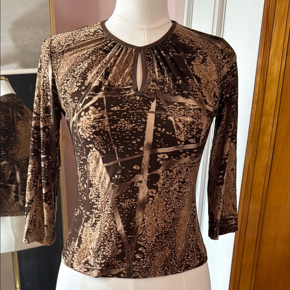Brittany Black Brown Fitted Cut Out Blouse